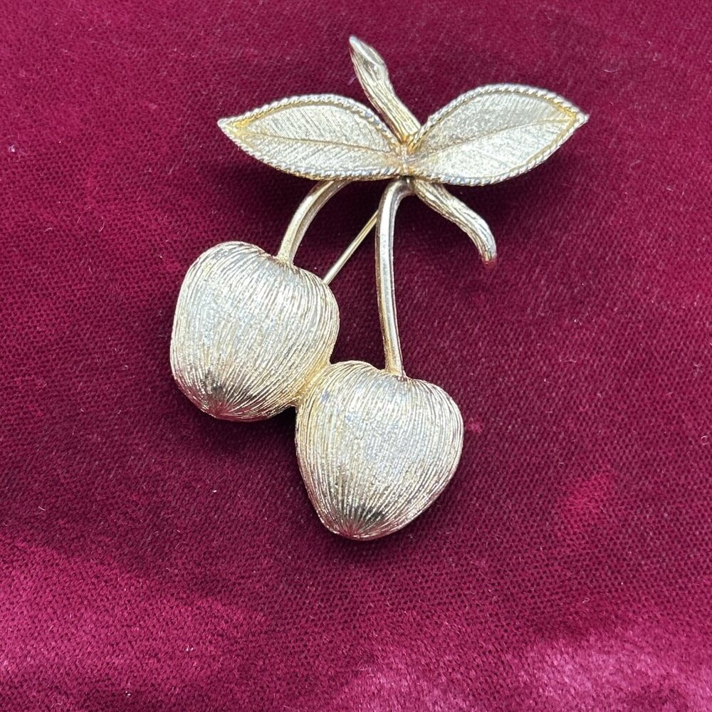 Cherry Brooch Sarah Coventry "Golden Cherries" Gold Tone Fruit Vintage 1966 Pin